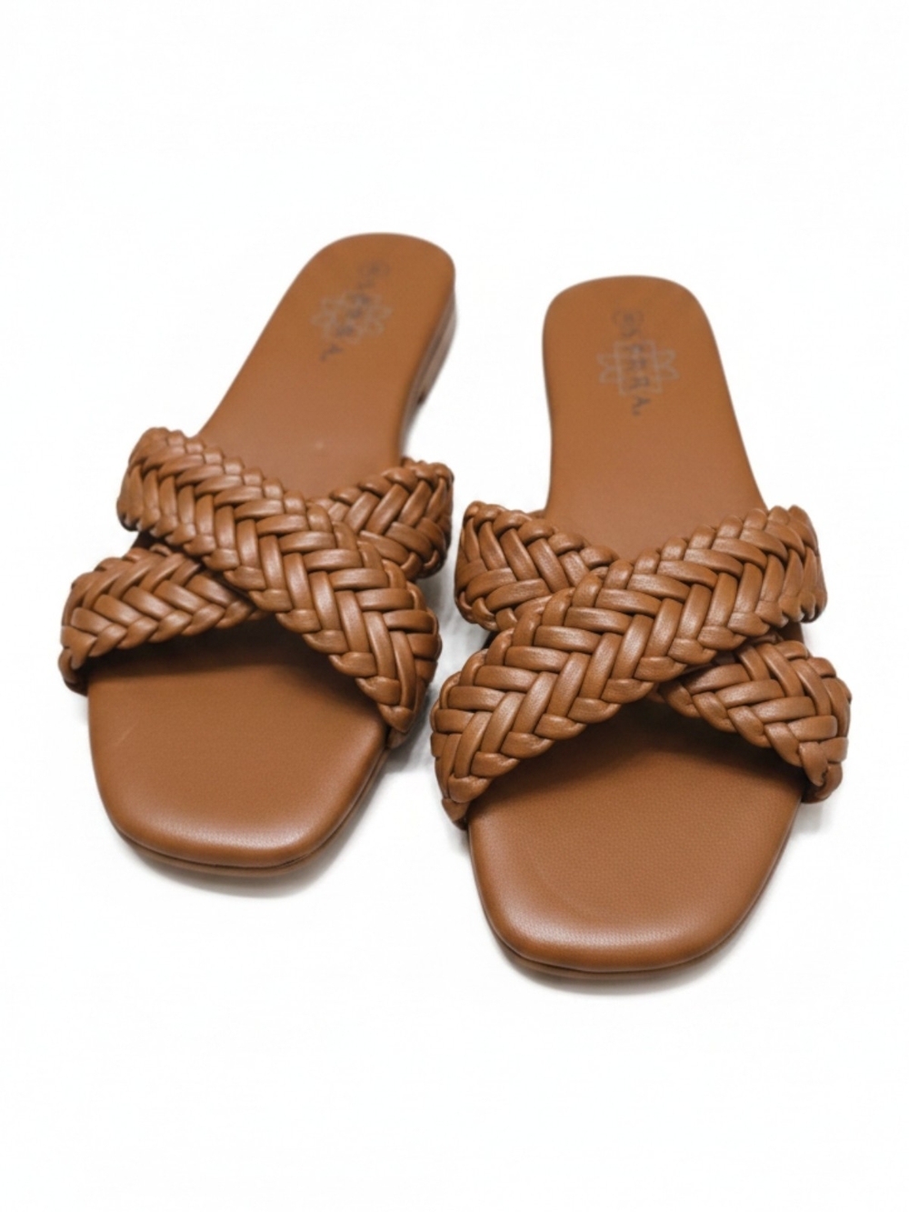 SERRA Braided Slide Sandals Cognac Brown Woven Double Strap Size 8